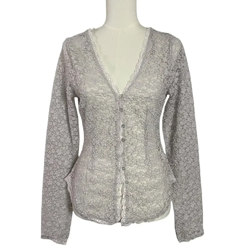 Free People Dainty Ethereal Cottage Lara Lace Top Light Lilac Ash Size Small NEW